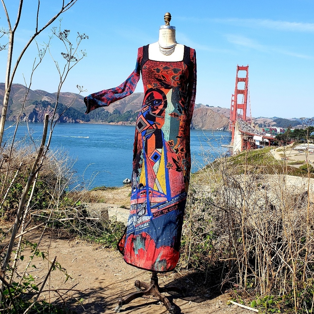 Save The Queen Abstract Maxi Dress, Sz M